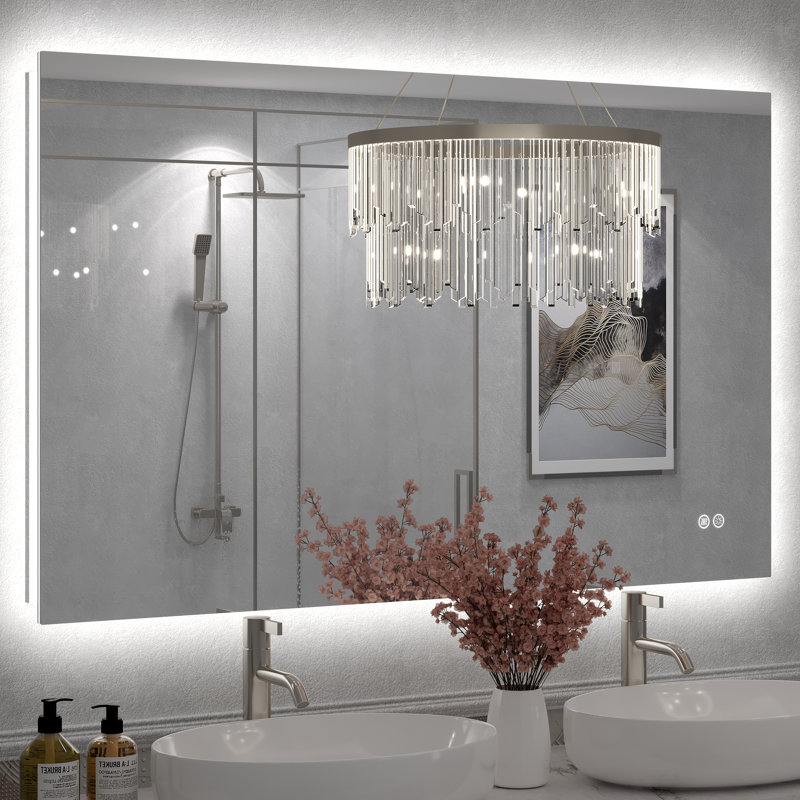 Miroir de salle de bain mural en verre trempé Molly, 48 po x 30 po, Rectangulaire