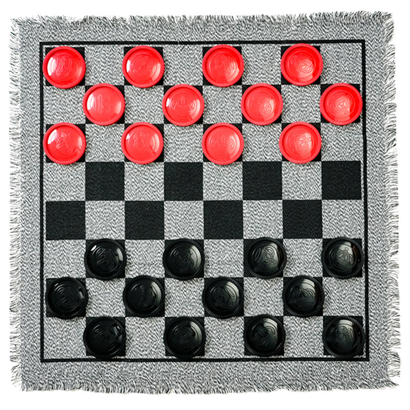 Trimer: dames géantes 3-en-1 et Tic Tac Toe - tapis carré de 25,6 po Jumbo, ensemble de jeu pour 2 joueurs, amusement familial intérieur-extérieur, portable et facile à installer, 4 ans et plus