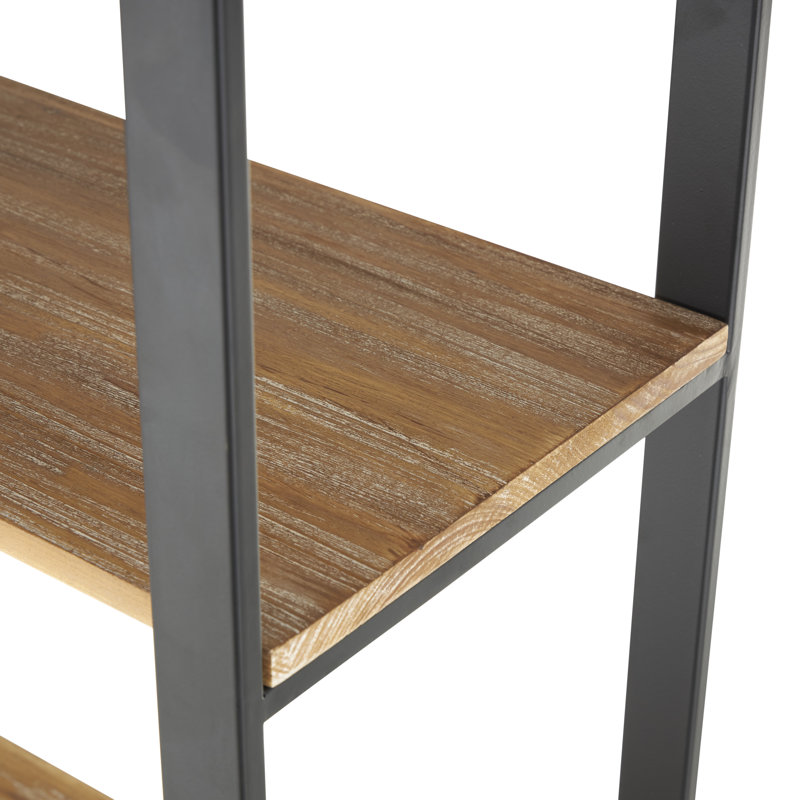 Étagère de rangement en métal noire à 4 niveaux avec tablettes en bois et conceptions arquées