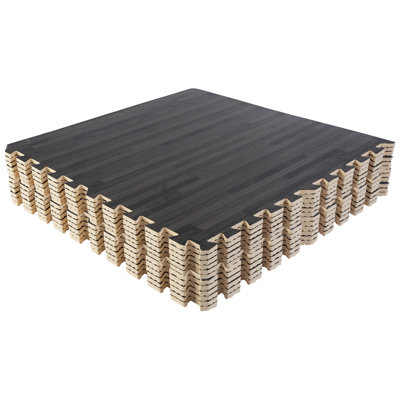 Stalwart Foam Floor Tiles - Wood Grain Interlocking Foam Tiles with Border - Foam Play Mat Playroom or Gym Flooring for Home Gym, 12-Pack