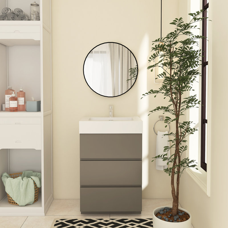 Meuble-lavabo simple Reniel, Gris, Blanc, 24"