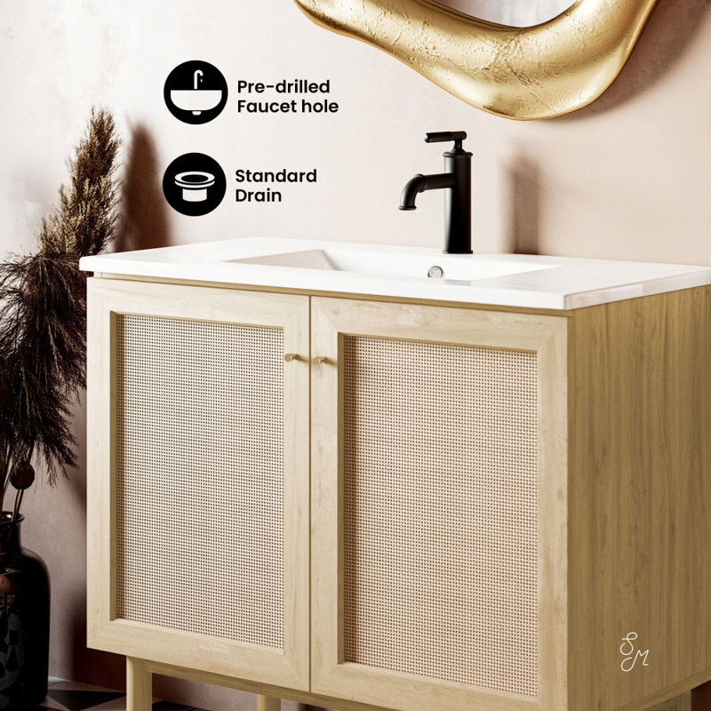 Classe 36" Freestanding Bathroom Vanity in Natural Oak with Sink Top, Single-Hole, White, Natural Oak