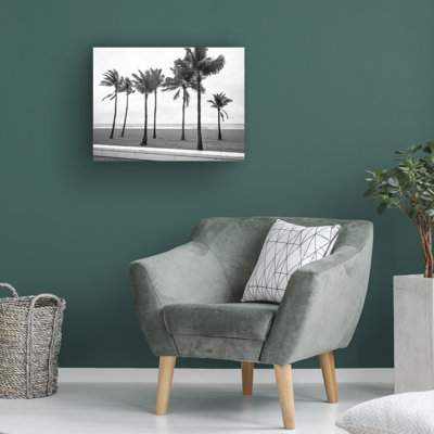Wrapped Canvas Wall Art - Preston 'Florida BW Beach Palms' Wall Art for Living Room, Bedroom, or Office Décor - 35x47