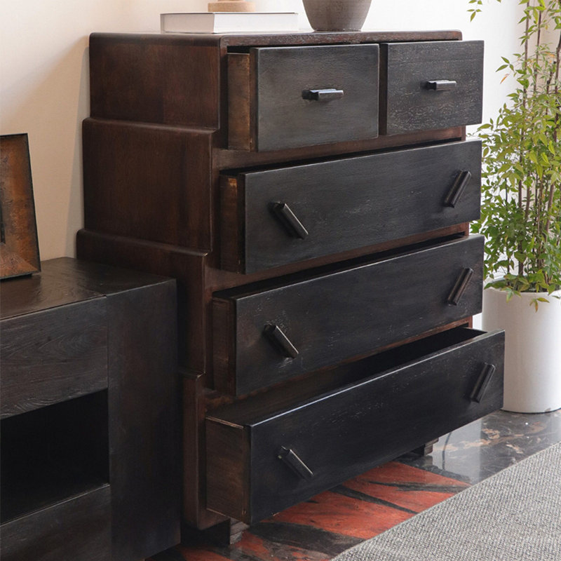 Commode à cinq tiroirs rétro et simple, Marron foncé