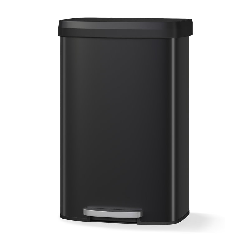 Large 21 Gallon / 80L Stainless Steel Kitchen Trash Can - Step-On Pedal - Soft-Close Plastic Lid - Odor Control, Liner Rim, Rear Handle, Rustproof - Garbage Bin for Home, Office, Bathroom - Black