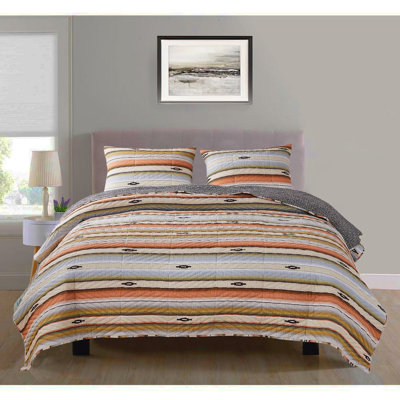  Brown/Gray Microfiber 3 Piece Quilt Set