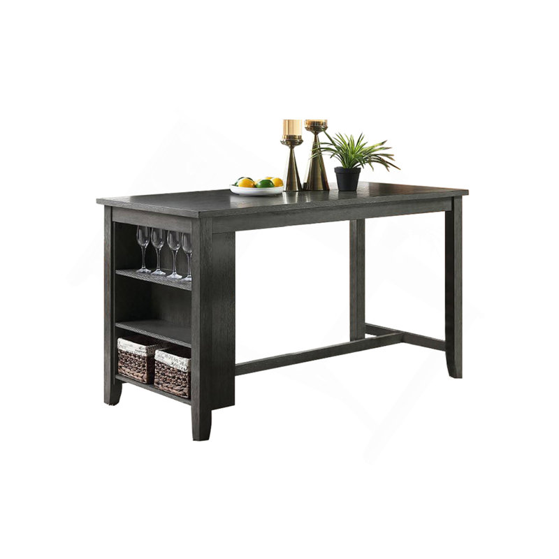 Rectangle Wooden Counter Height Dining Table With Storage In Black