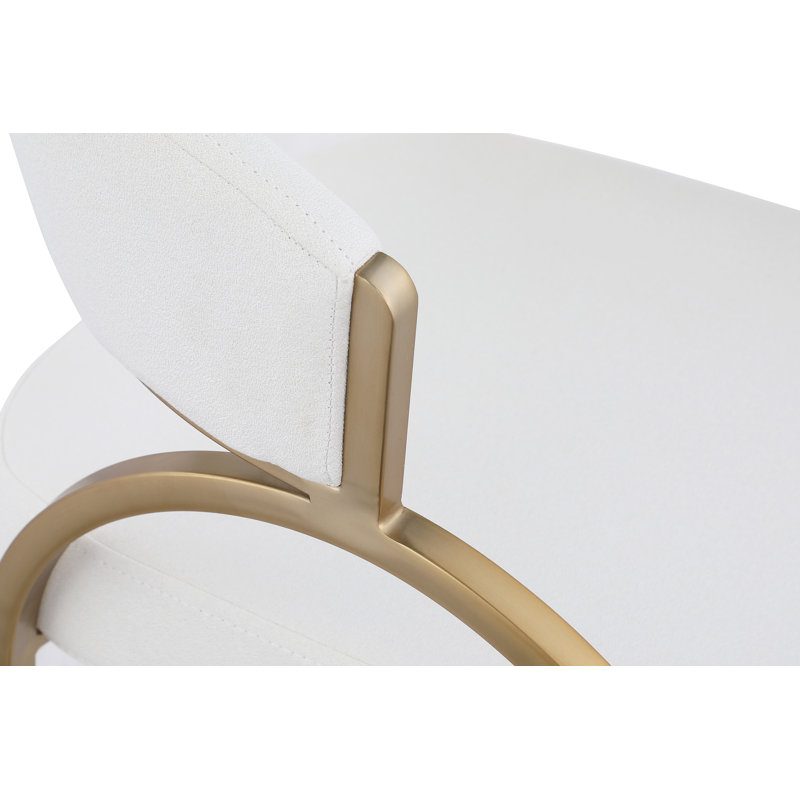 17.72'' H Upholstered Metal Armchair, Brushed Brass, Cream Linen Textured Fabric