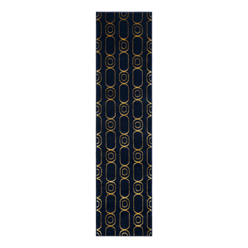 Tapis bleu marine et doré Latitude Run®, Tapis de couloir 2 pi x 8 pi