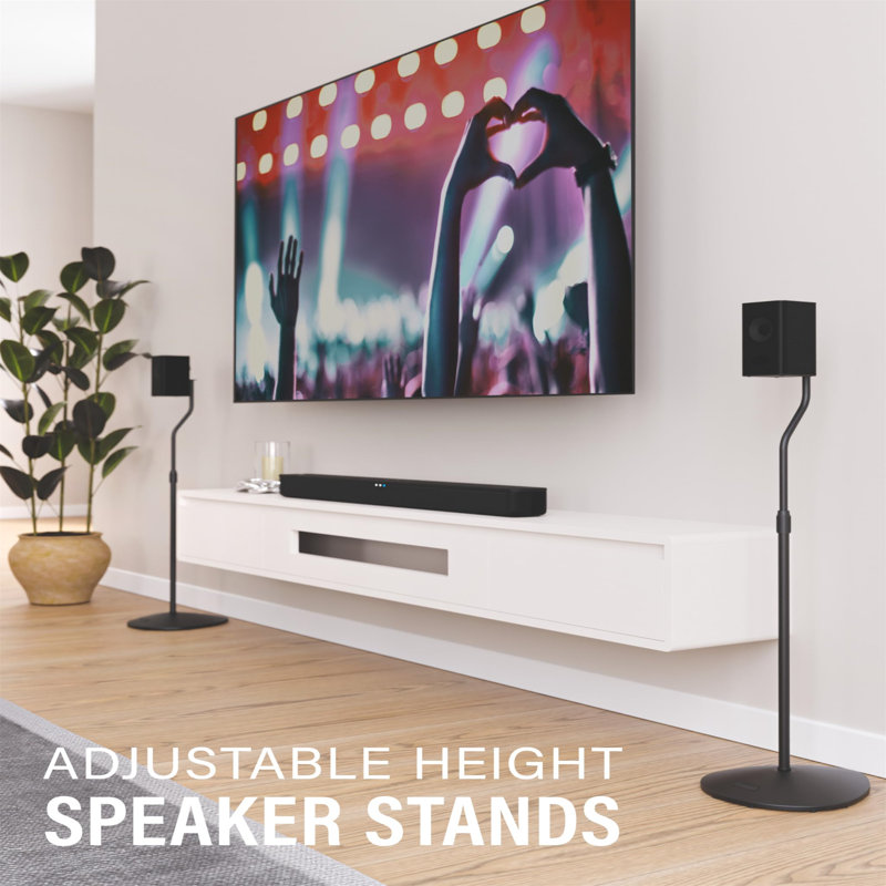 Adjustable Height Speaker Stand - Extends 28" To 38" - Holds Satellite & Small Bookshelf Speakers- Set Of 2