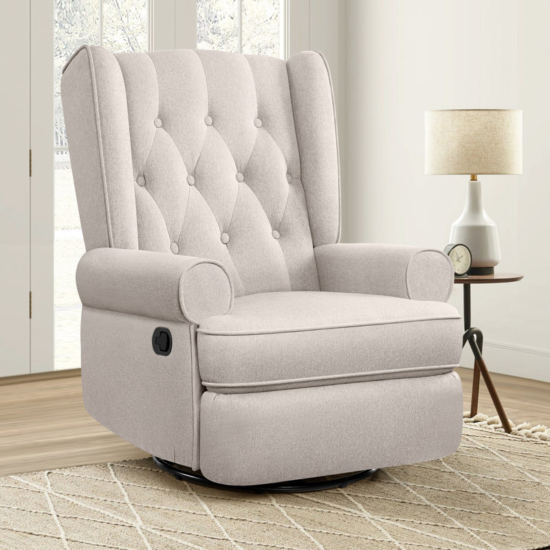 Venancia 30 Wide  Swivel and Rocker Manual Recliner with Wing Back, Beige
