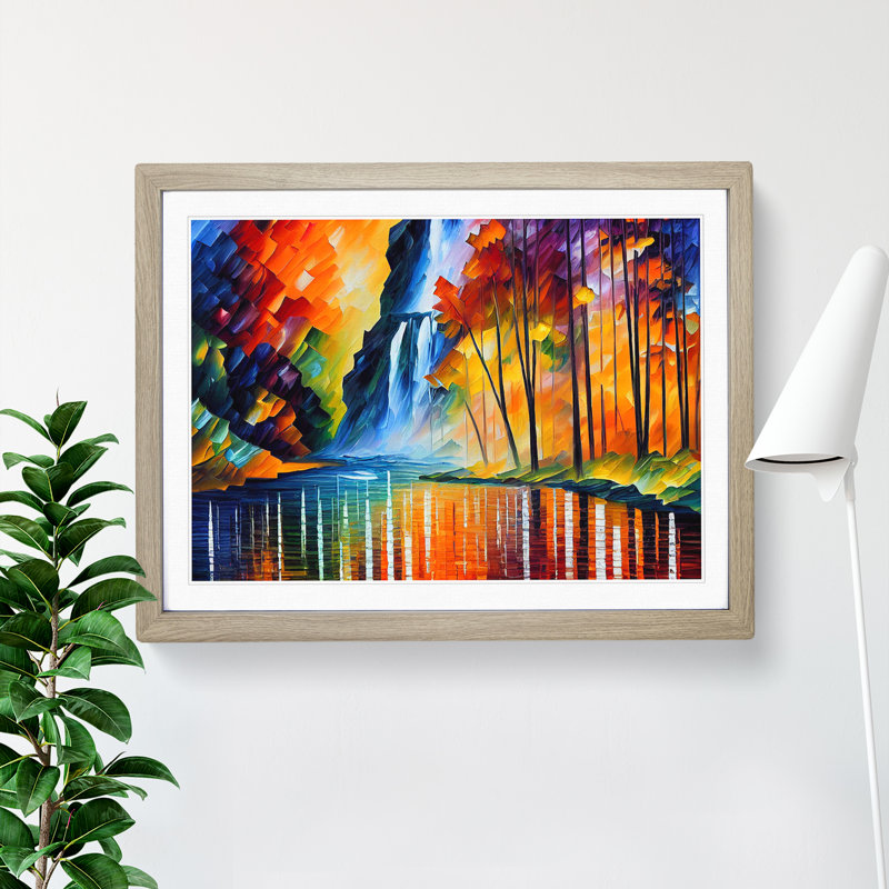 Glimmering River Waterfall - Framed Print, 46cm H x 64cm W x 2cm D, Oak