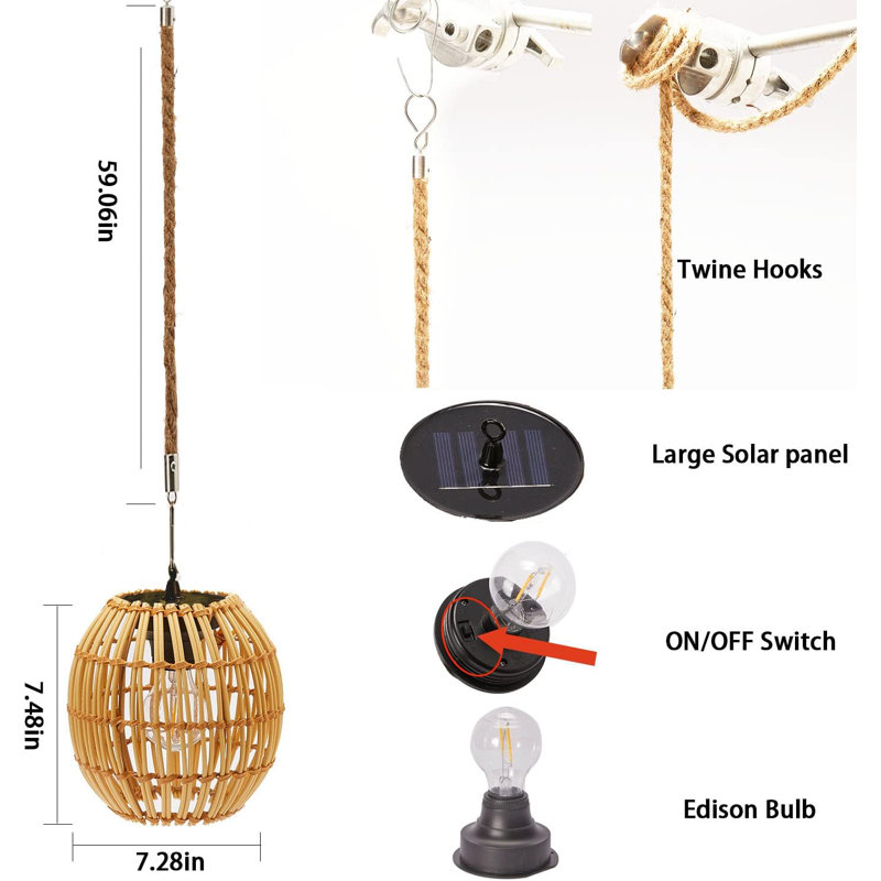 Luminaire suspendu d'extérieur câblé 7,48 po