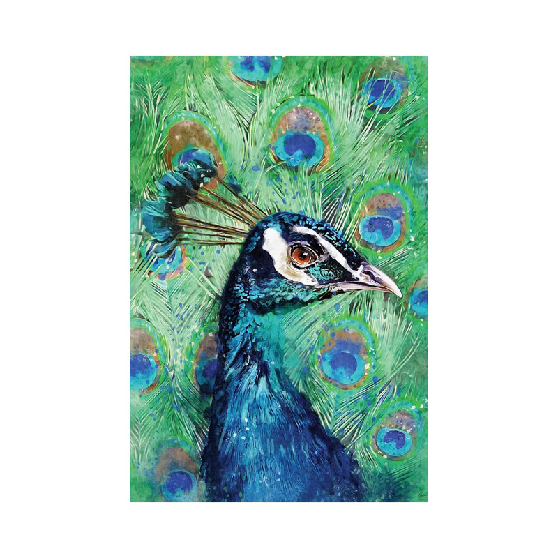 Peacock by Louise Goalby - Gallery-Wrapped Canvas Giclée on Canvas, Wrapped Canvas, 20.32 cm H x 30.48 cm W