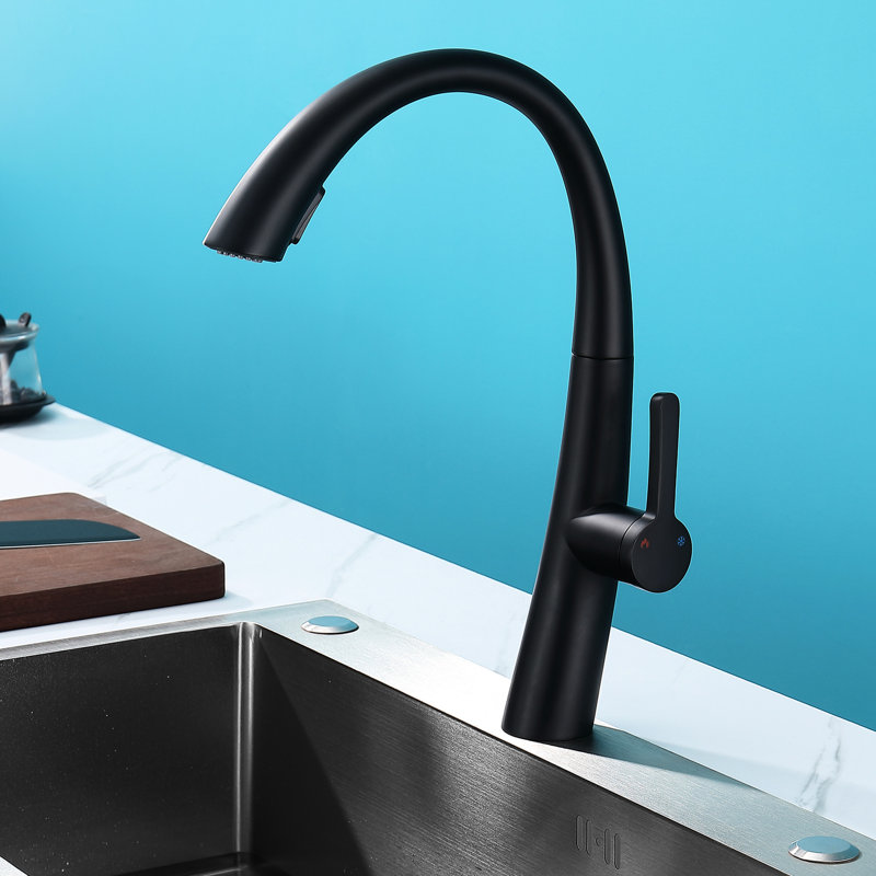 Matte Black Stainless Steel Pull Down Kitchen Faucet, High Spout, 1.5 Gpm Flow, 9.05 Inch Spout Reach Out Black, Flow Rate, Practical