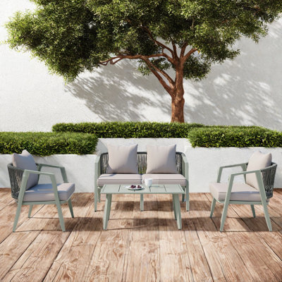 Durable Outdoor Seating Set Included 2 Single Chairs, 1 Double Chairs, 1 Table, Iron Frames And Pe Rattan by George Oliver