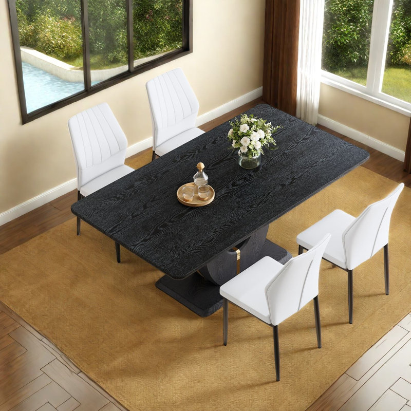 Ensemble de table de salle à manger moderne en MDF noir avec 4 chaises élégantes en polyuréthane blanc, parfait pour toute maison