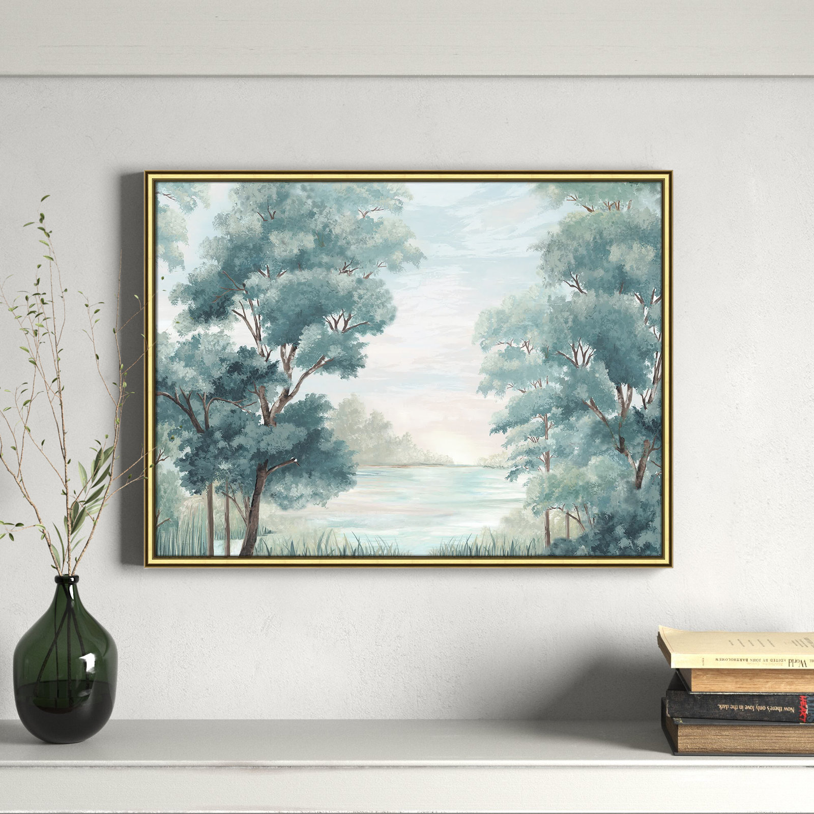 LeeRoy "Calm Forest River" Painting, 18.25" H x 24.25" W x 0.87" D, Gold Framed