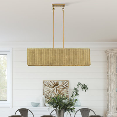Weavington 4 Light Antique Gold Leaf Large Linear Chandelier