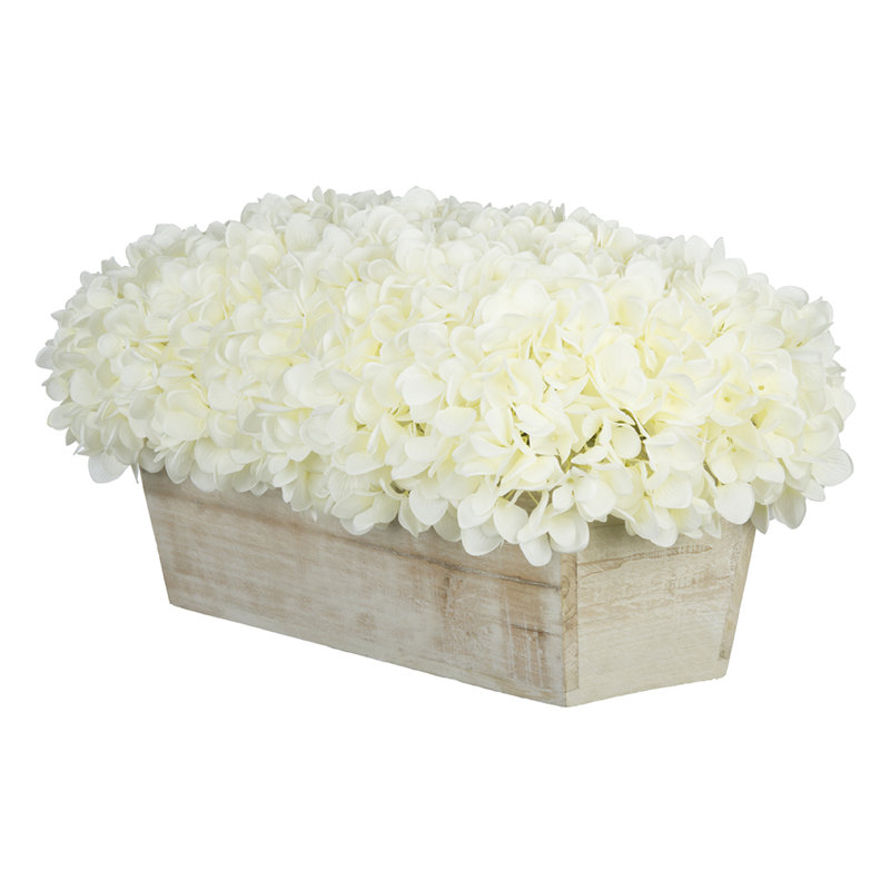 Centre de table hydrangées dans un pot, blanc, Beige