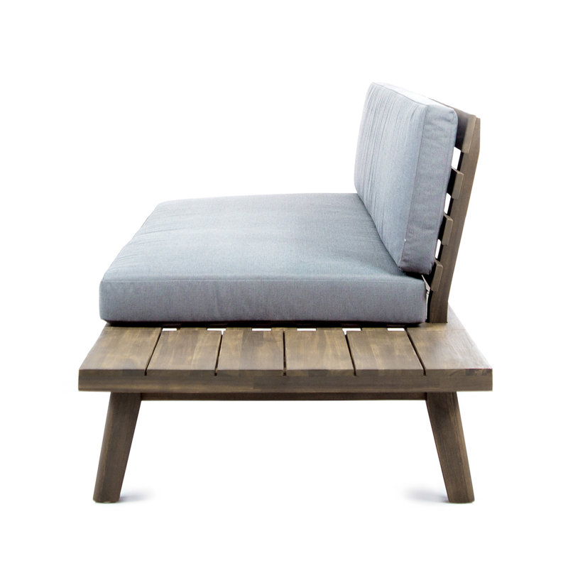 Canapé d'extérieur Deco, 2 places, tissu gris, bois à lattes brun, 76 pouces