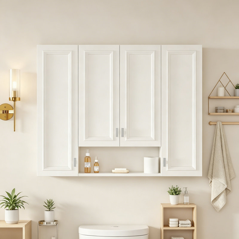 Armoire de salle de bain moderne avec 5 tablettes réglables, Blanc
