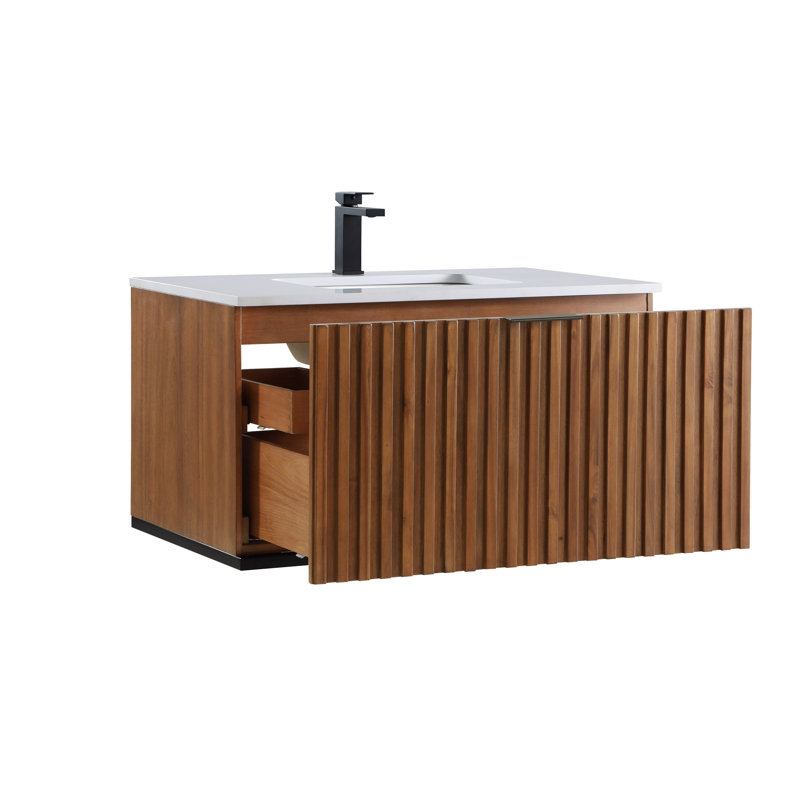 Terra 36'' W Single Vanity, Matte Black, Calacatta Quartz/Widespread Faucet Mount, Walnut