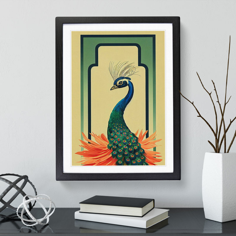 Peacock Art Deco No.2 - Framed Print, Black, 34cm H x 25cm W