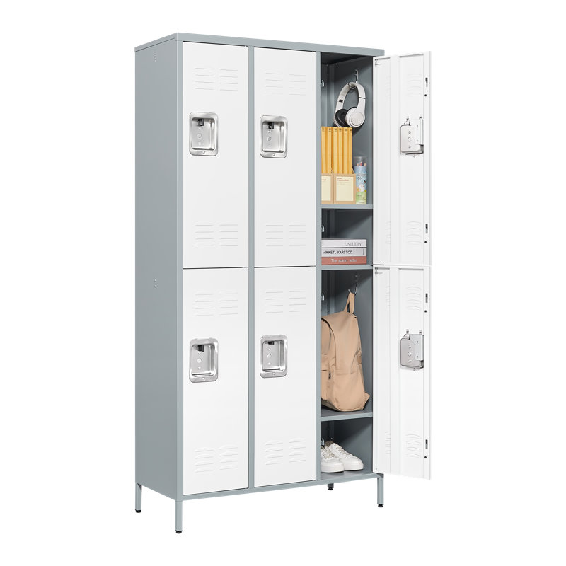 35.5 Inch Wide Metal Large Employee Locker with 6 Compartments, Gray White