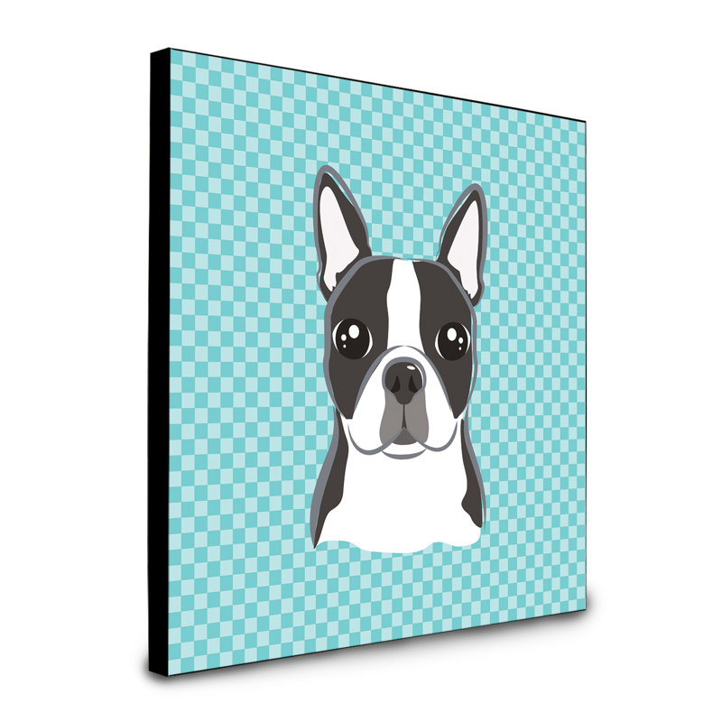 Panneau mural d’art Dungorbery, bleu, Boston Terrier gris