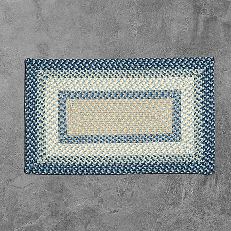 Tapis géométrique jaune en polypropylène Aylo, Beige / bleu, Rectangle 7 pi x 9 pi