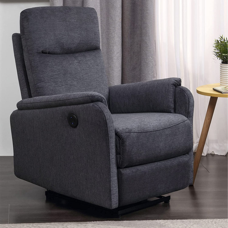 Fauteuil inclinable électrique avec port de charge USB, fauteuil simple en tissu avec moteur à mouvement, 100% polyester gris
