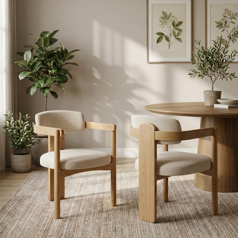 Ensemble de 2 chaises de salle à manger modernes du milieu du siècle avec bois d'hévéa