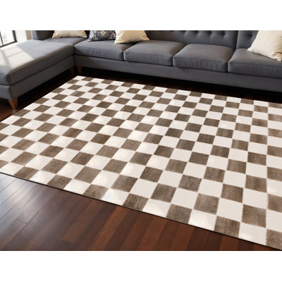 8' X 11' Brown And White Geometric Area Rug