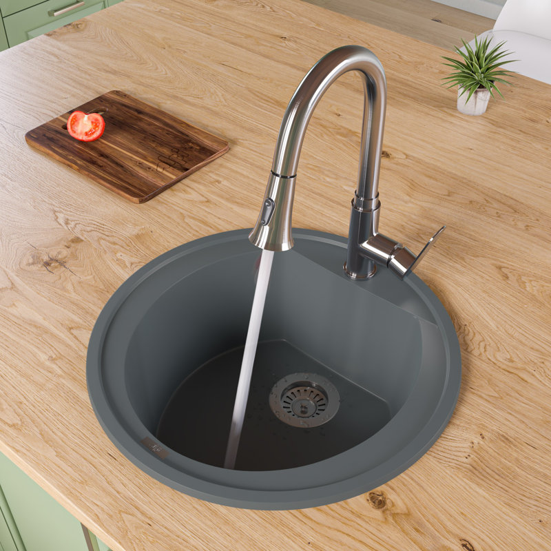 20.13'' L Single Bowl Granite Kitchen Sink, No Faucet , Titanium