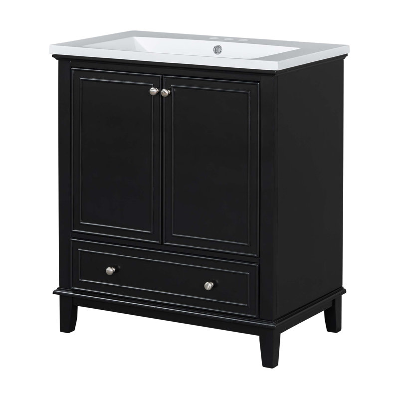 Meuble-lavabo multifonctionnel avec portes et tiroir 30 po, Noir, noir, noir, noir