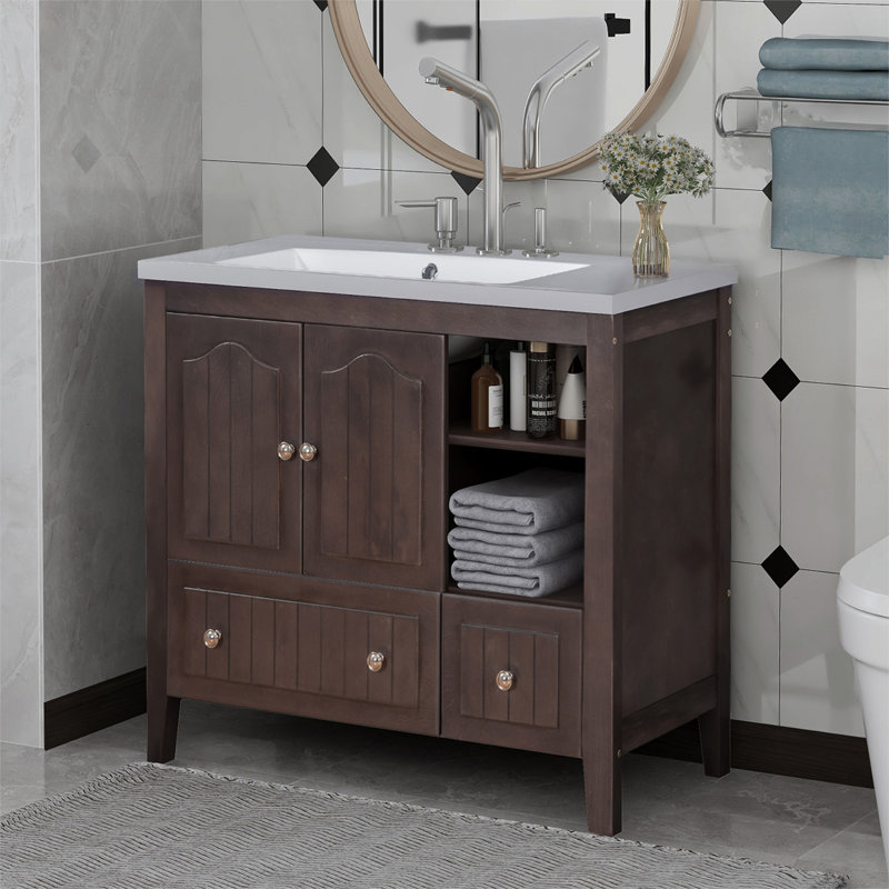 Base de meuble-lavabo simple 35,04 po Aoche seulement, Brun