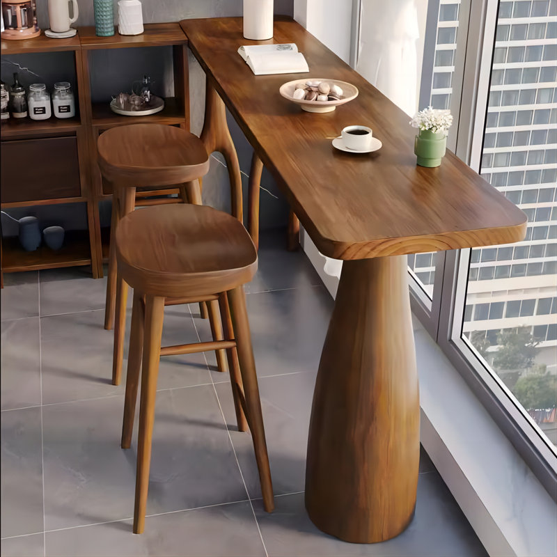Retro Brown Rectangular Solid Wood Bar Table, 39.37"H x 70.87"L x 17.72"W