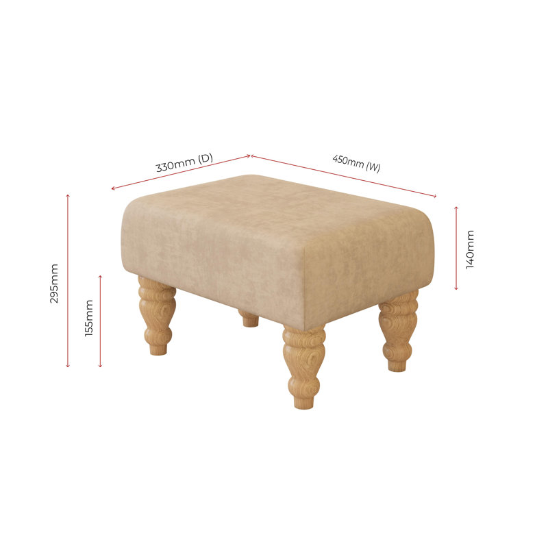 Large Footstools Wood Turned Leg , Natural, Mushroom Light Brown, Velvet
