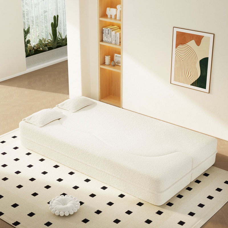 Canapé-lit moderne avec 2 coussins, canapé-lit convertible en tissu rembourré de mousse, matelas pliant simple de 15 po pour le salon, lit d'invité, salle de jeux, aucun assemblage requis
