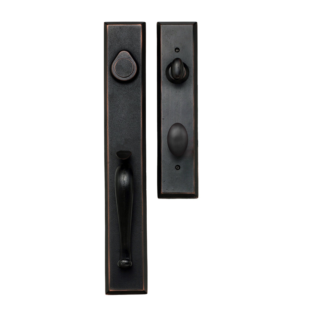 Delaney Hardware Cordoba Dummy (Inactive) Handleset with Rosa Knob interior, Aged Bronze Delaney Hardware Finish : Aged Bronze, Handle 