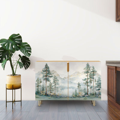 Buffet Buffet avec rangement Misty Mountain Pine Ink Wash avec 2 portes pour le salon et la cuisine