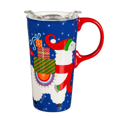 Tasse de voyage en céramique, 17 oz. , Avec boîte, lama heureux