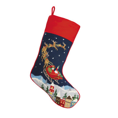 Leoncia Santa and Reindeers Needlepoint Stocking