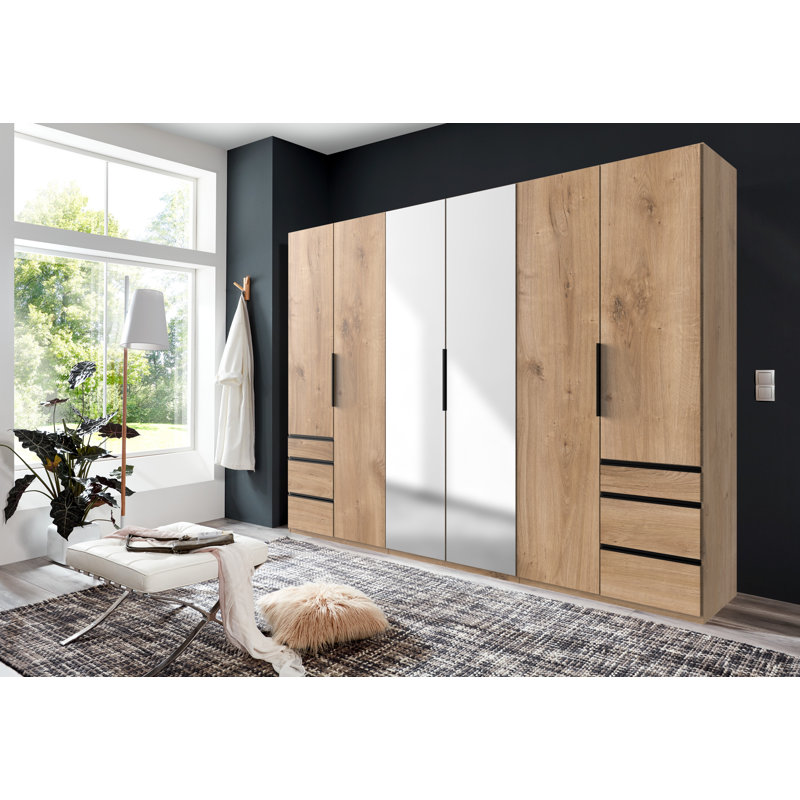Guardino 6 Door Wardrobe, 236cm H x 300cm W x 58cm D, Plank oak