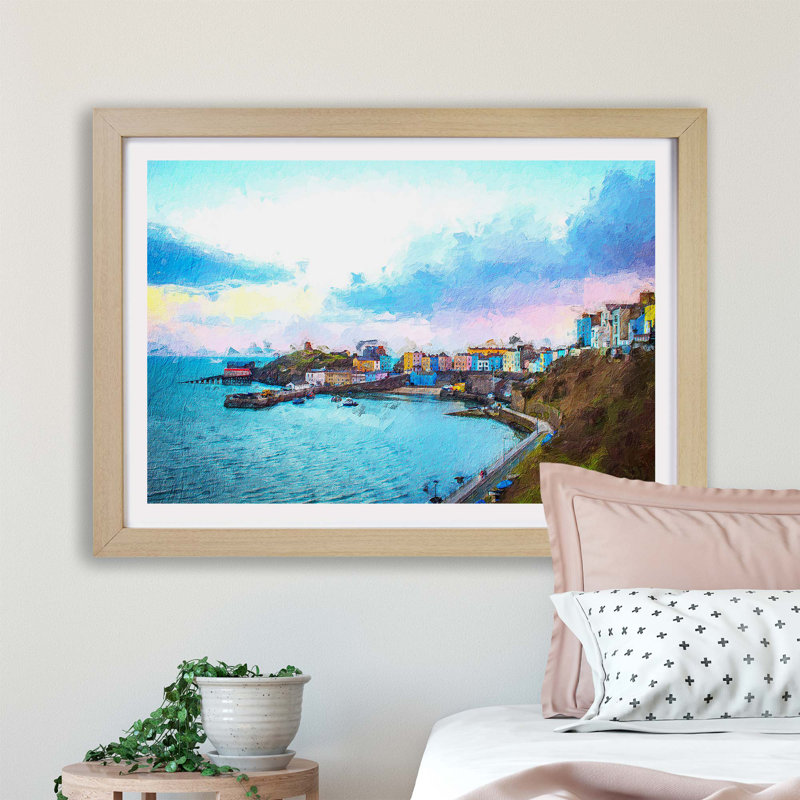 Tenby Harbour in Pembrokeshire Wales - Framed Print, 33cm H x 45cm W x 2cm D, Oak