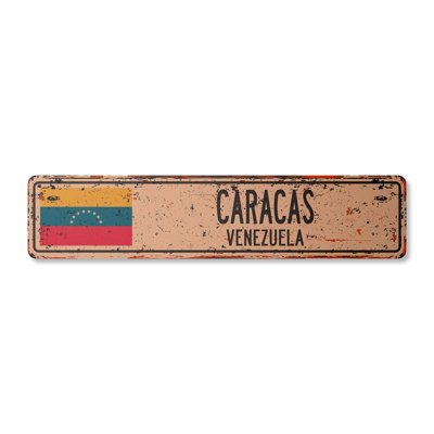 Plaque de rue Caracas en aluminium 4 po x 18 po