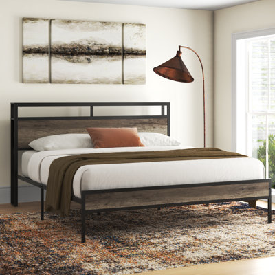 Tryston Bed Frame Industrial Platform Bed with Charging Station