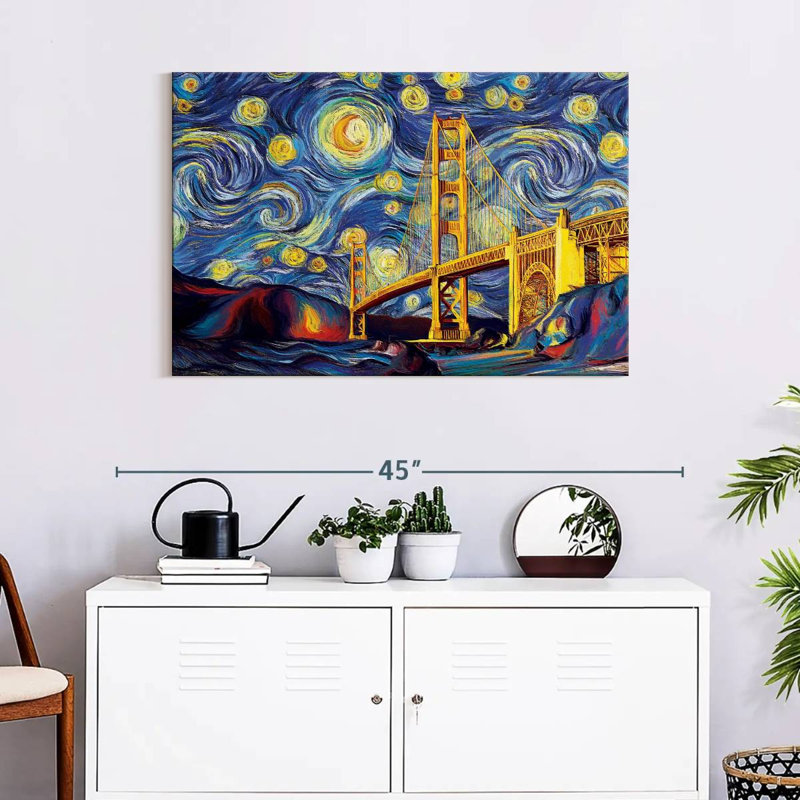Impression sur toile Golden Gate Bridge Starry Night, H 24 po x l 36 po x P 1,25 po