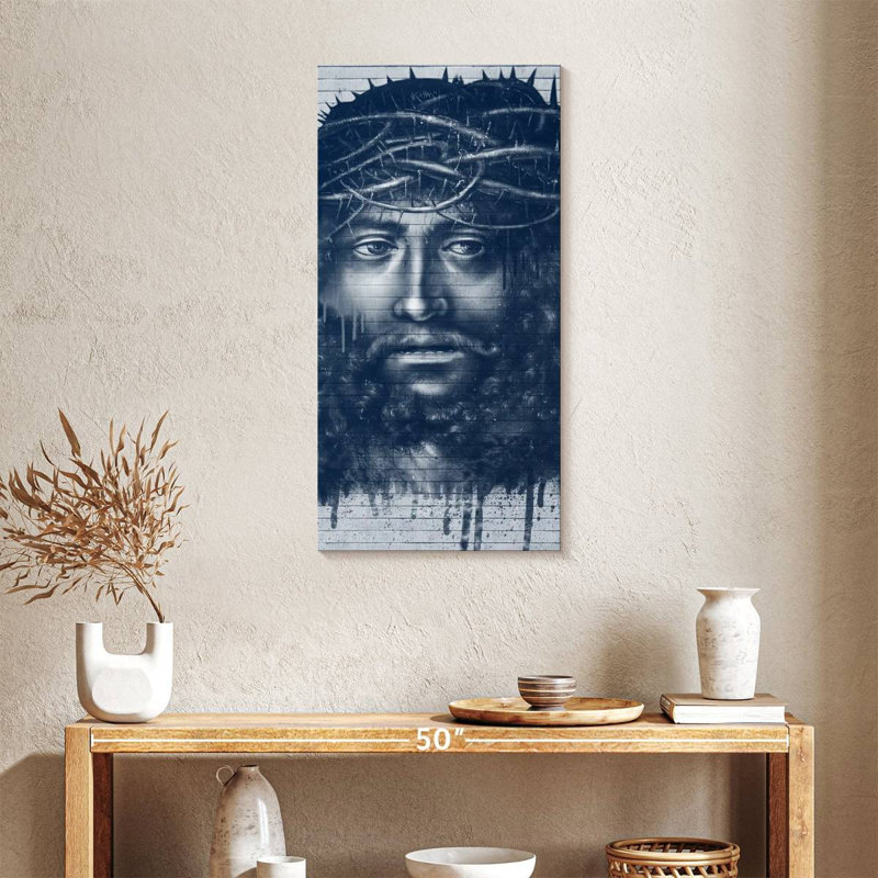 Portrait de Jésus-Christ sur toile, H 36 po x l 18 po x P 1,25 po